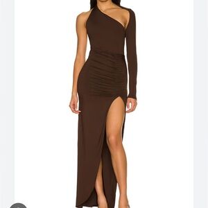 Elegant One-Shoulder Brown Maxi Dress